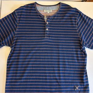 Men's Territory Ahead Navy Striped Henley Shirt - Casual Short Sleeve